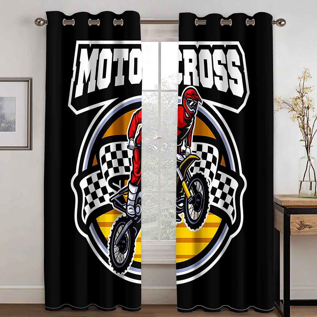 

3D Cartoon Style Motorcycle Cool Mountain Dirt Bike Curtains 2 Panel Kids Room Bedroom Living Room Balcony Decor Curtains 50W130H(CM)X2PCS&Grommet Top