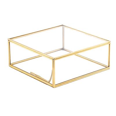 Sexkantig Transparent Glas Smyckeskrin Vigselringsetui Geometrisk Klart Glas Smyckesorganisatör Hållare Bordsbehållare
