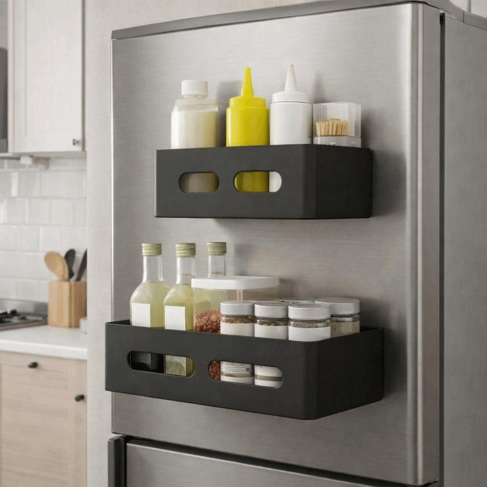 Carbon Steel Refrigerator Magnetic Shelf Punch Free Kitchen Storage Shelves Kitchen