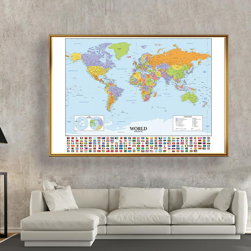 1pcs Retro World Map for Education and Culture Non-woven Spray Painting Home Decoration School Supplies Without Frame