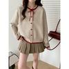 Autumn and winter new lace neckline lace-up sweater jacket women's knitted cardigan soft waxy short top