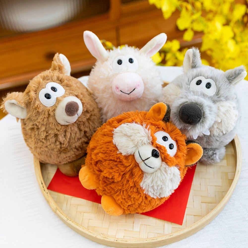 Soft Grey Wolf Plush Doll Fluffy Brown Bear Figurine Baby Goat Plush Toy  Kids Holiday Gifts
