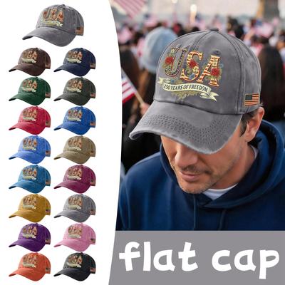 Unisex USA 250th Anniversary Printed Distressed Washed Baseball Cap | Patriotic Vintage Hat For Celebrations
