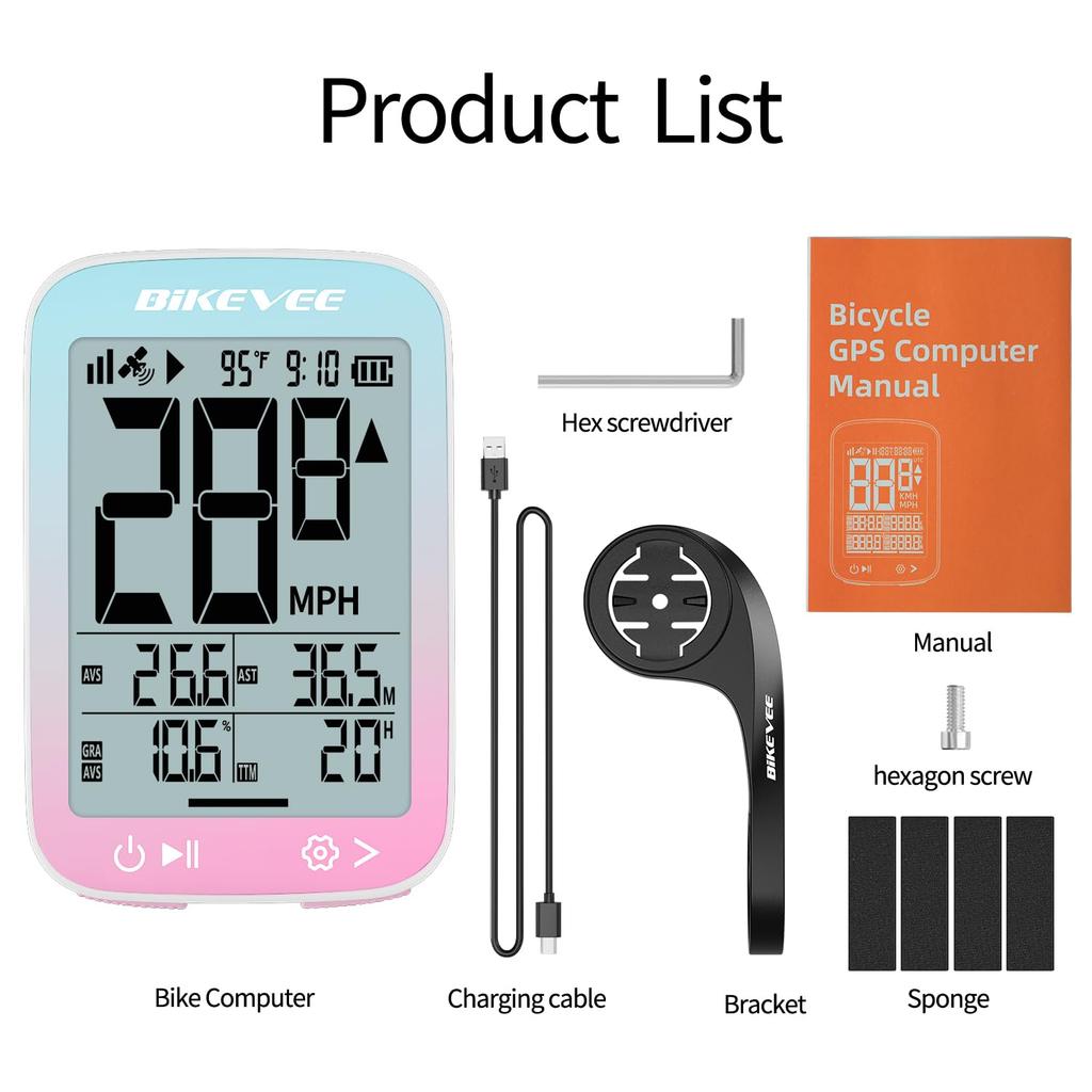 Bikevee GPS Wireless Bicycle Speedometer Cycle Computer with Automatic Automatic Odometer FSTN and Extension Start/Stop, Backlight, Waterproof,