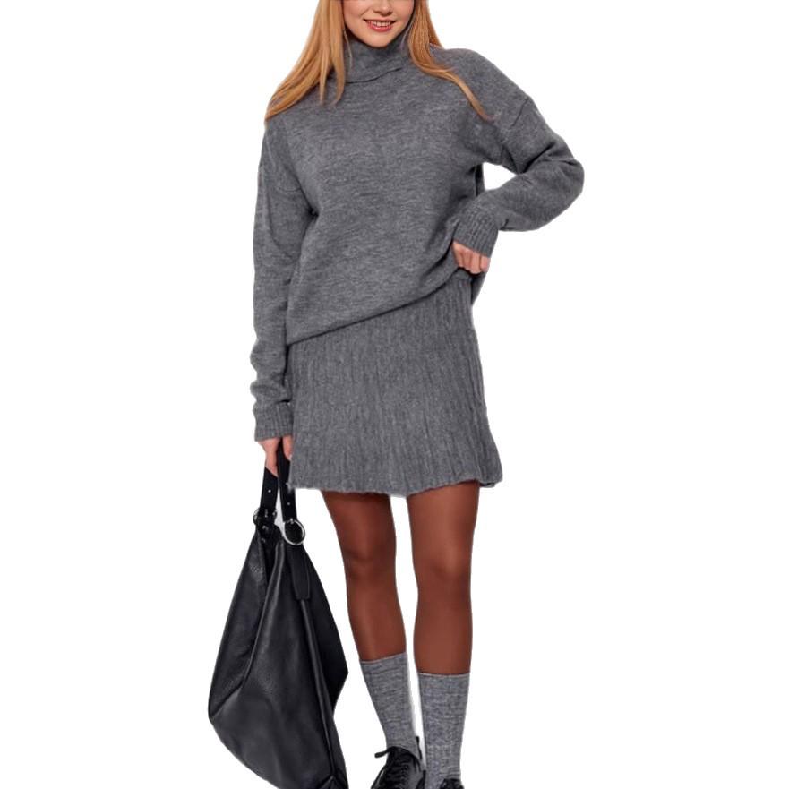 2025 Herbst Damenmode: Warmer Rundhals-Strickpullover mit lockerem Schnitt und kurzem Rock