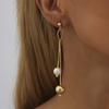 Gold Color Tassels Earring Creative Imitation Pearl Splicing Copper Long Chain Earrings Women Girls Vintage Minimalist Jewelry