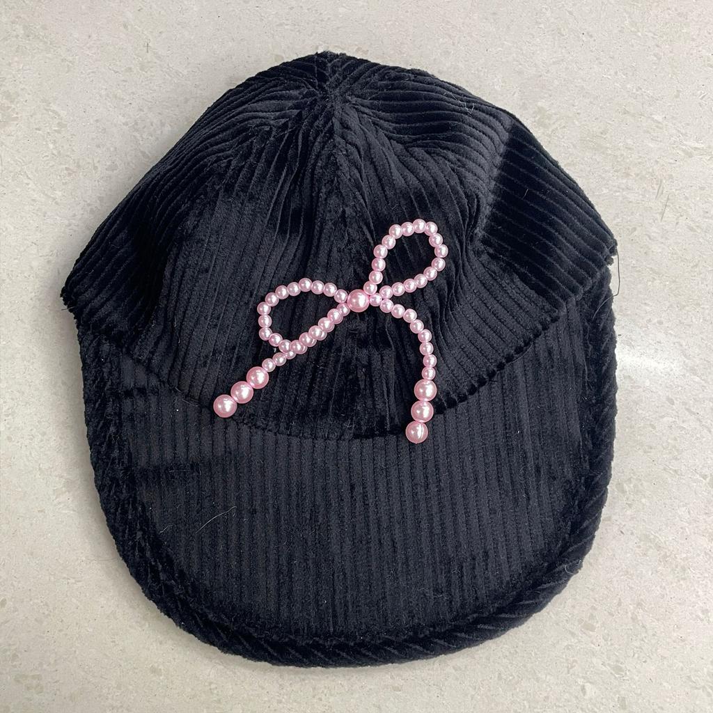 Pearl Bowknot Baseball Cap for Teens Girl Autumn Winter Corduroy Baseball Hat Fashionable Sun Hats for Women Casual Cap