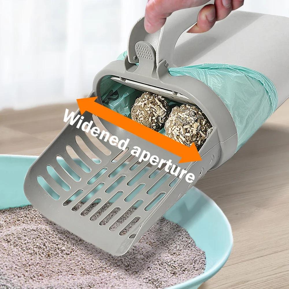 Widen Cat Litter Shovel Self-cleaning Scoop with Refill Bags Large Kitty Litter Box Garbage Picker Waste Bin System Pet Supplies