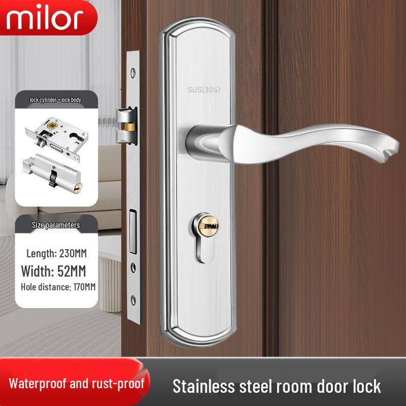Universal Interior Door Lock Set: Silent Three-Piece Black Handle for Bedroom or Old Door Replacement