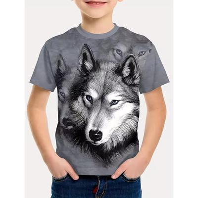 Kinderkleidung Jungen T-Shirt Kurzarm Cooler 3D Wolf Print Kinder Sommerkleidung Stilvolle Streetwear Rundhals Mädchenkleidung