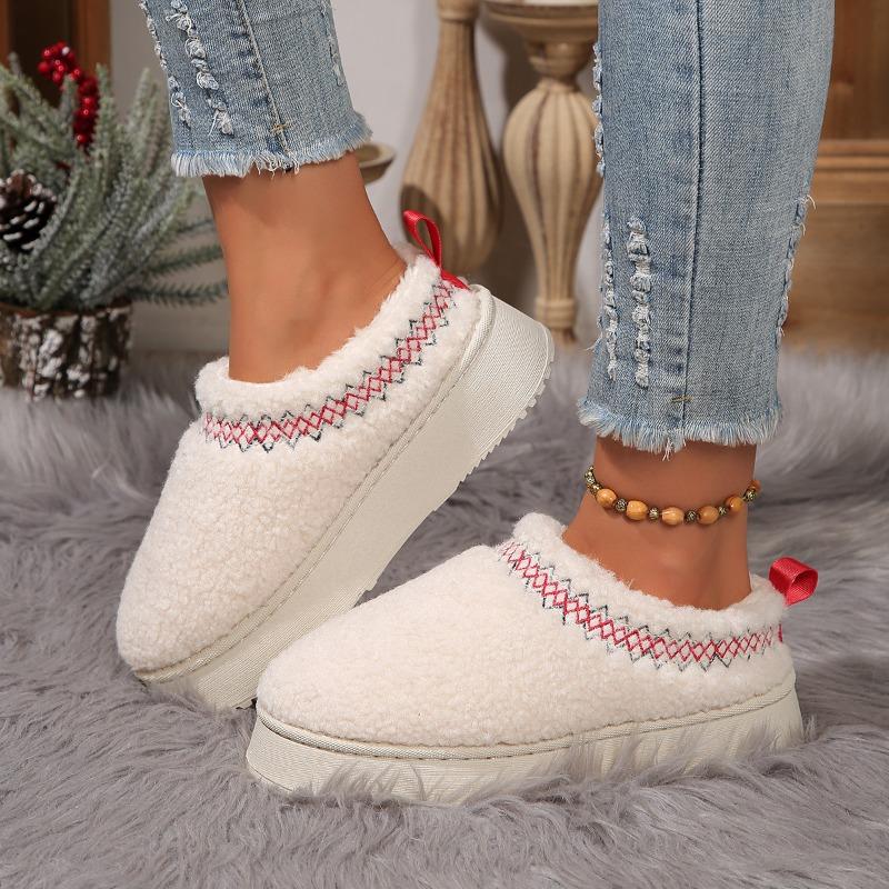 Thick bottom outer wear winter bag head half slippers new ethnic style lace hairy half tray foreign trade snow cotton slippers