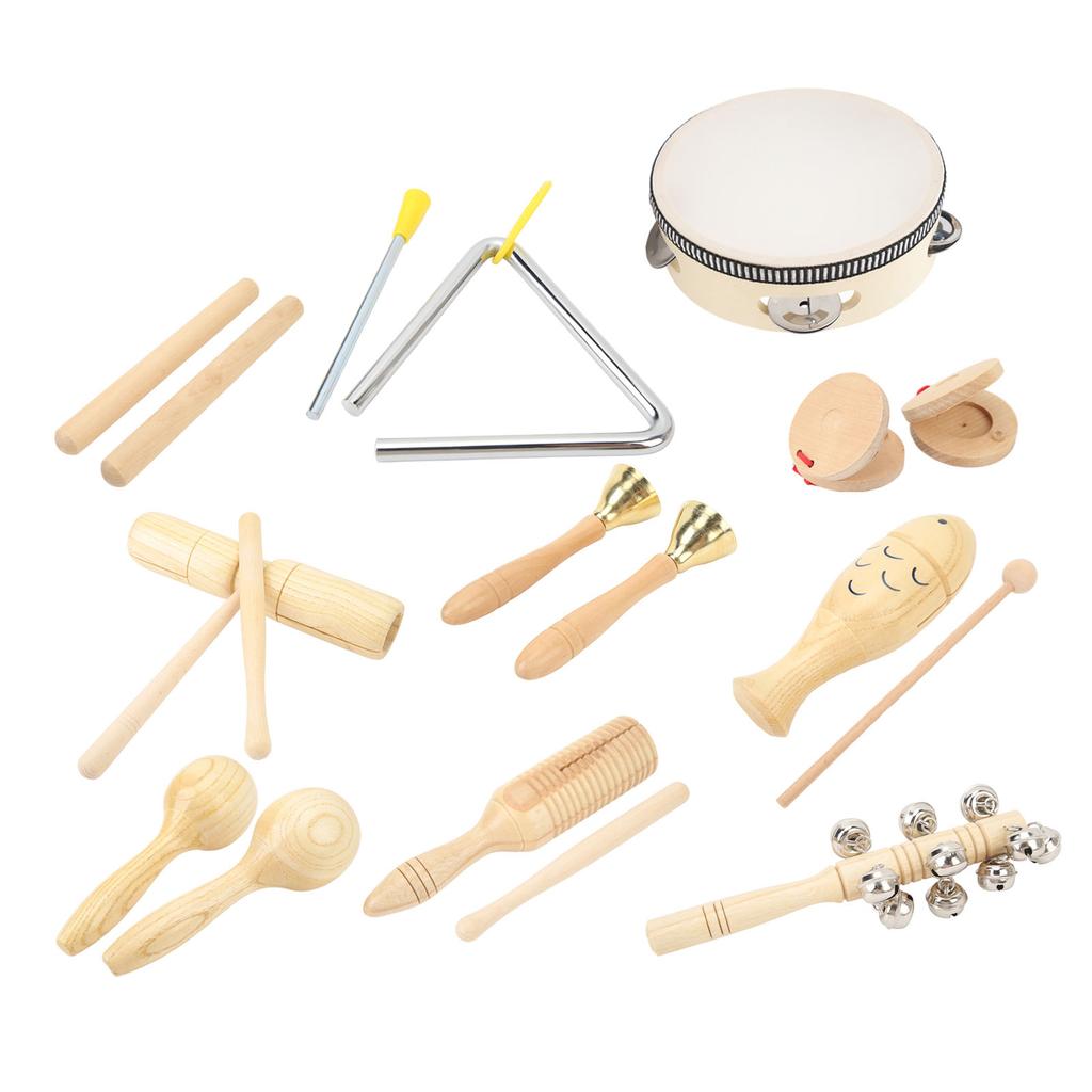 10 ks Sada Hudební bicí nástroje Dřevěné Nerezové Dětské hudební nástroje