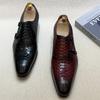 Fashion Men's Solid Color Genuine Leather Handmade Pointed Toe Oxford Shoes Python Pattern Lace-Up Formal Business Wedding Shoes
