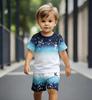 Toddler Boys Cool Gradient Splash Print 2-Piece Outfit, Summer King Themed Clothes for Kids, Perfect for Playwear & Outdoor
