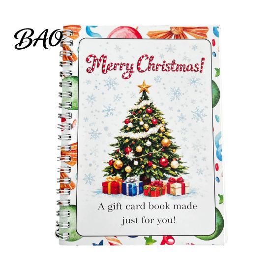 Spiral Bound Scrapbook for Cards Christmas Gift Card Book, 7" x 5" Merry Unique DIY Holiday Solution Booklet, Greeting Album, Personalized Xmas Party