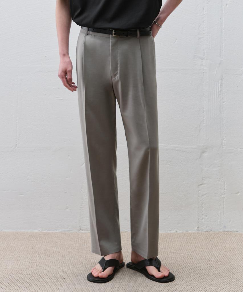 DRAW FIT Single-Pleat Elastic Linen Tapered Slacks [L.Khaki]