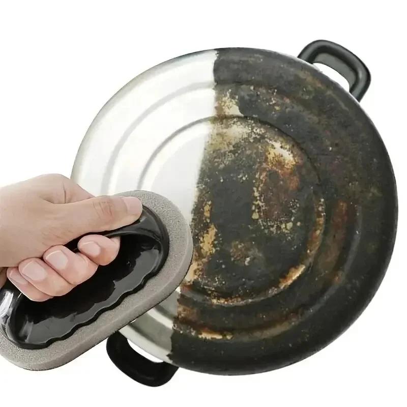 Reusable Emery Magic Sponge Kitchen Pot Brush with Handle for Easy Cleaning and Decontamination Washable and Eraser Cleaning