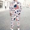 Men White All Over Mini American Flag Star Print Long Sleeve Sweatshirt And Drawstring Jogger Pants Two Piece Suit