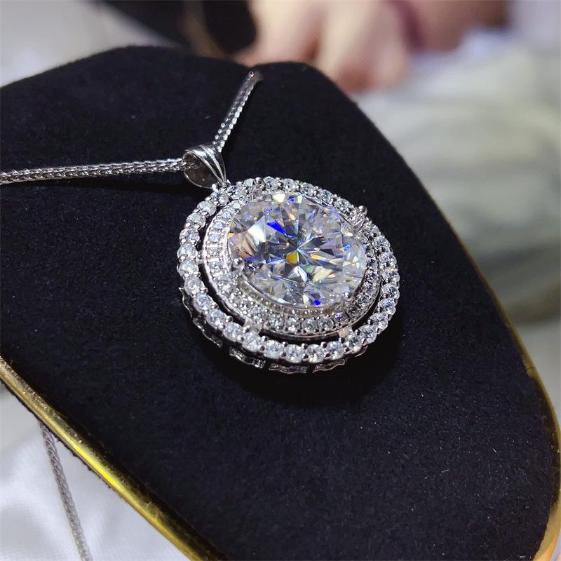 10 Carat Luxury Double Row Moissanite Pendant - Certified High-End European & American Fashion