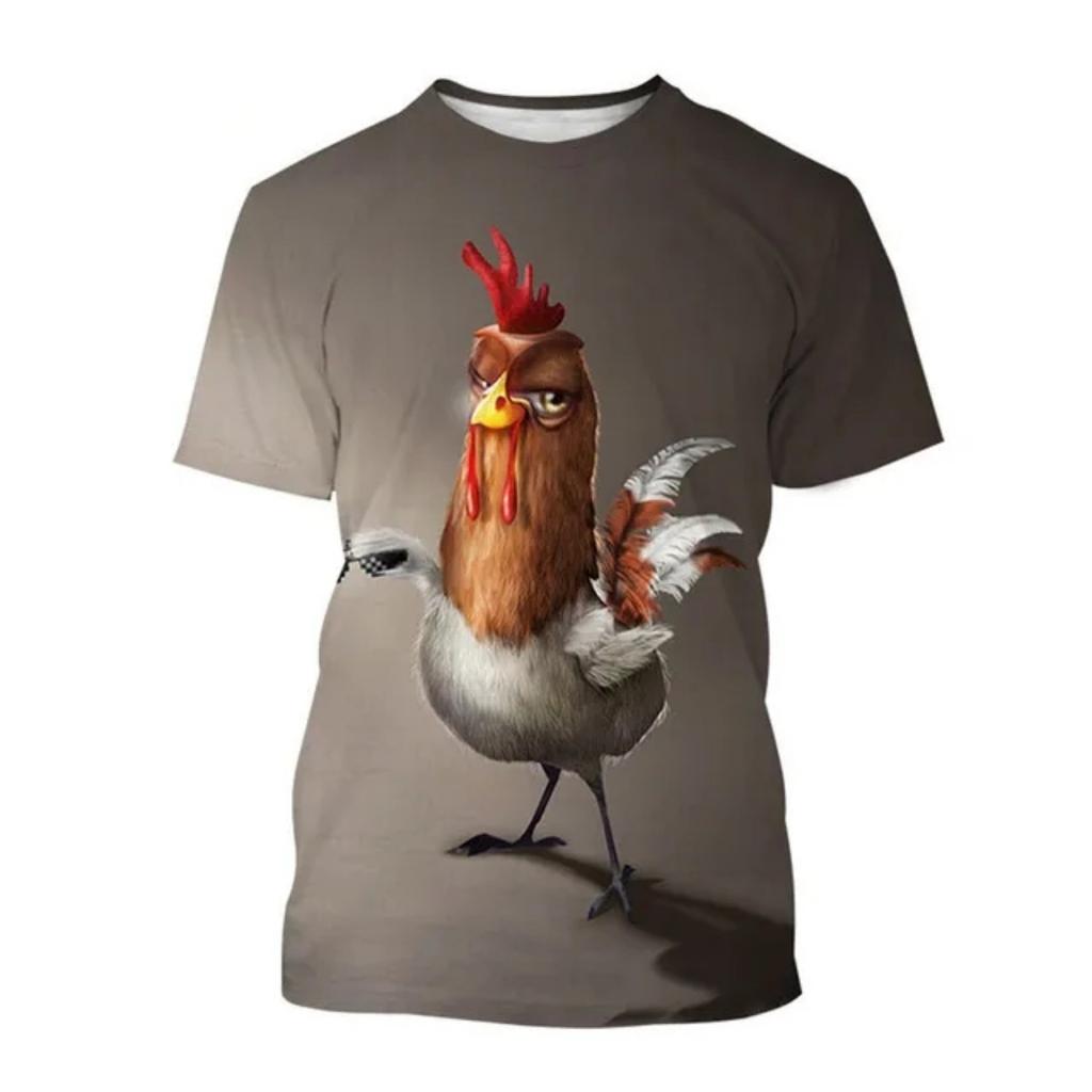 Summer Men's New Cute Chick Pattern T-Shirt, Fashionable Casual Fun Streetwear, Breathable Plus-Size Crew Neck Top