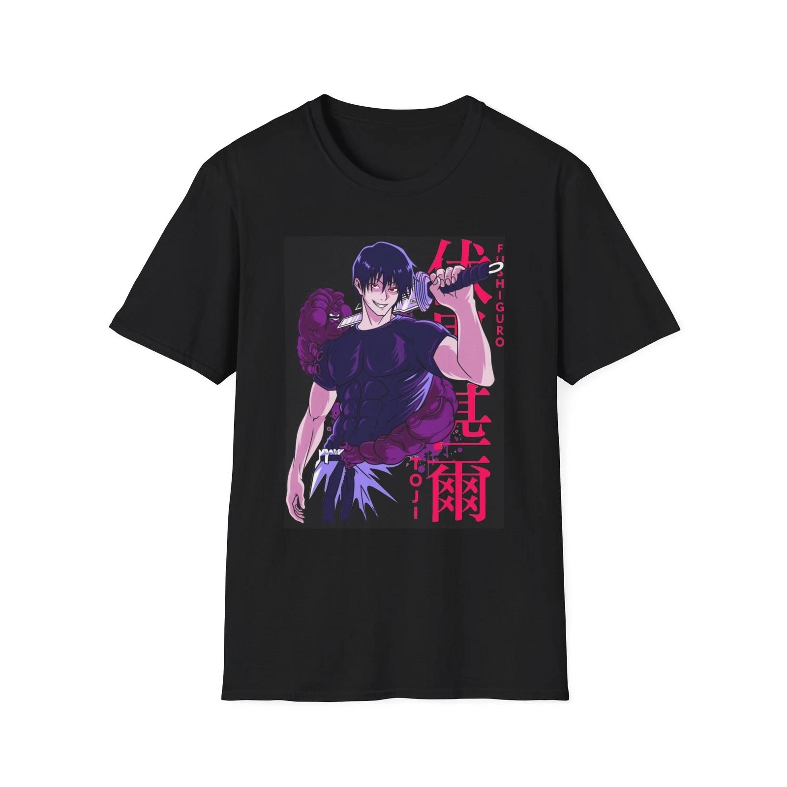Unisex JL Anime T-Shirt Softstyle Front and Back- JJK Toji Fushiguro and his Pet 100