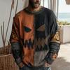 Maglione Halloween Faccia Spaventosa da Donna Maglione Lavorato a Maglia con Stampa Patchwork Top a Maniche Lunghe Girocollo Cucito Outfit Autunnale