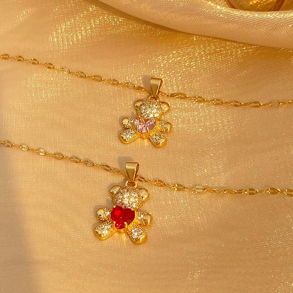Nuove Squisite Collane alla Moda Piene di Cristalli Cuore d'Amore Orso Cartone Animato Ciondolo per Donne Gioielli Fascino Regalo per le Feste