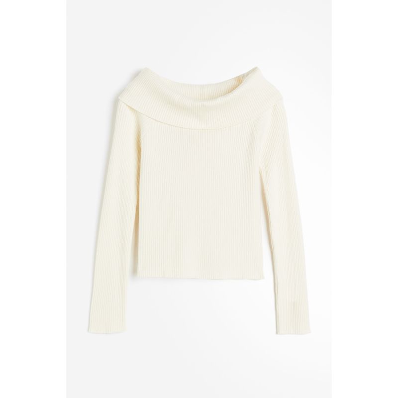 

HM Women s Knitted Sweater Fall Fashion Personality Soft Rib Knitted off-Shoulder Tops 1224311