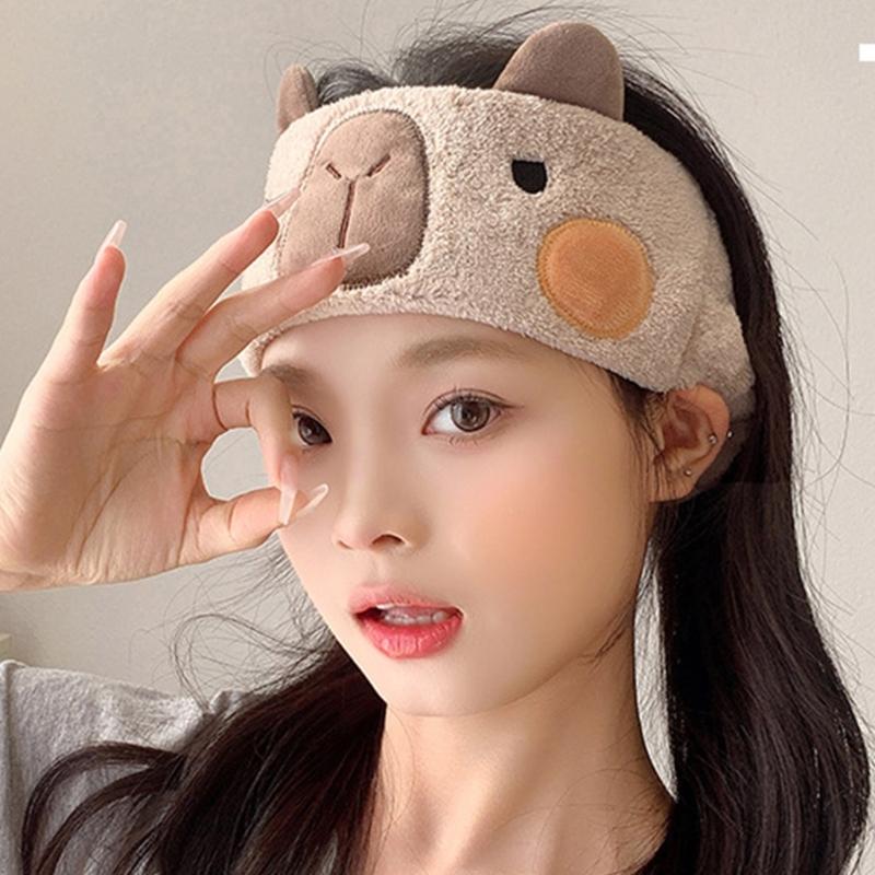 Soft and Absorbent Capybara Headband for Daily Skincare and Makeup Removal Soft Plush Furry Hairband