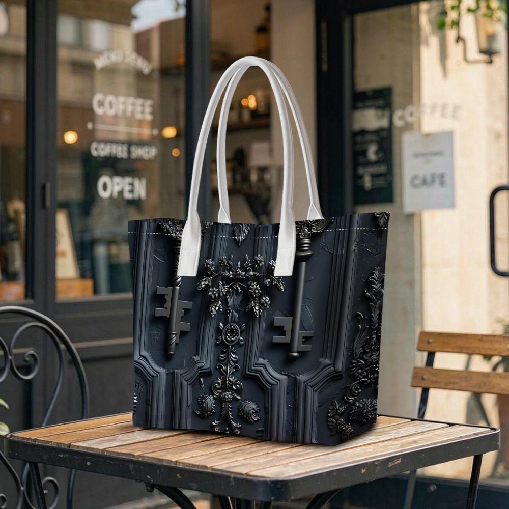 Gothic Retro Key Pattern Tote Bag Stylish Daily Shoulder Bag for Shopping