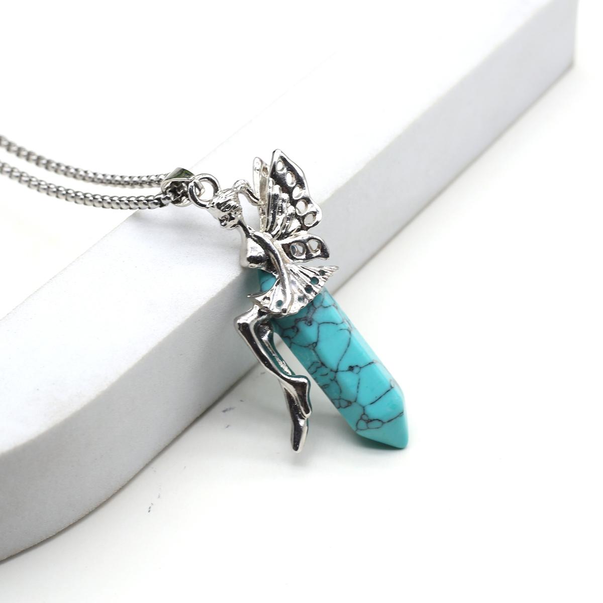 

Женское ожерелье из натурального камня опал/бирюза, ожерелье с шестиугольной пирамидой, кулон для женщин, цепочка для подарка на день рождения, 60 см 20x55mm