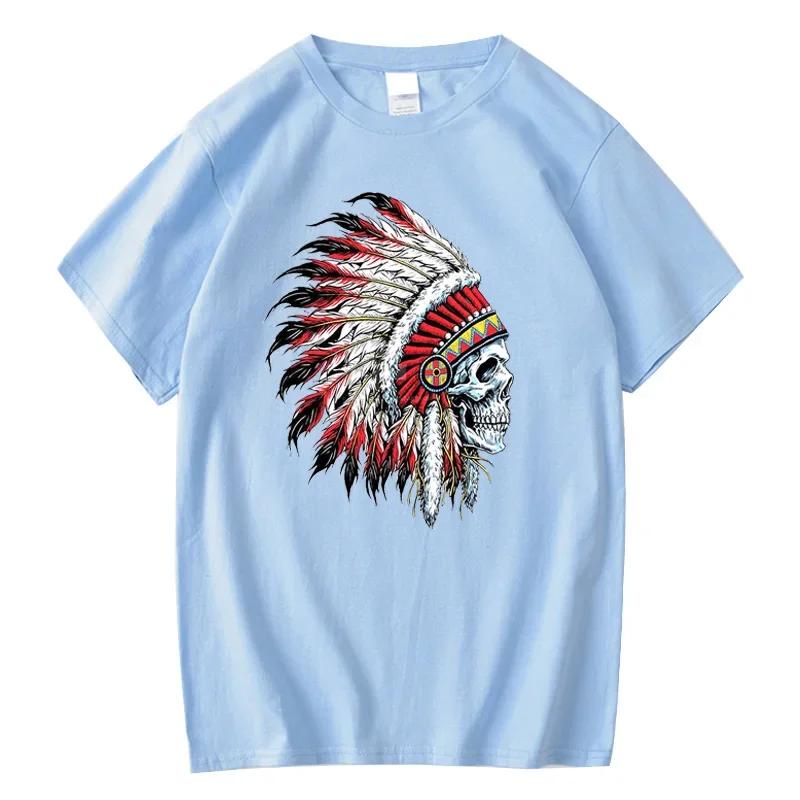Mens Tshirt 100 Cotton Casual Funny Indian Skull Print Loose Oneck Cool Summer T Shirt for Men Short Sleeve Tshirt Male