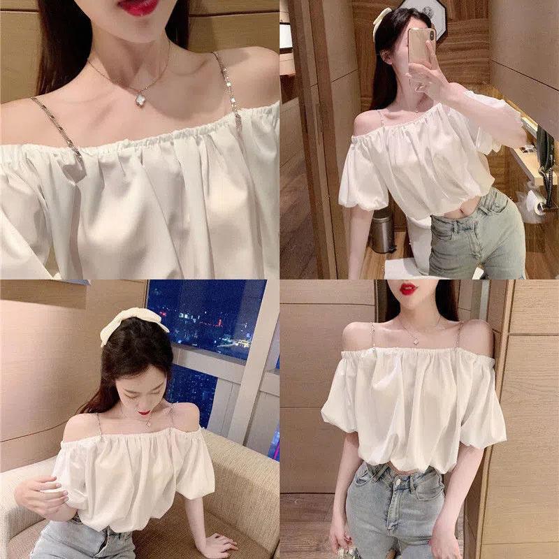 Puff Sleeve Shirt Sling Chiffon Off Shoulder Top Sexy Loose And Thin Elegant Women Shirts Blouses Y2k Short Fashion Crop Tops