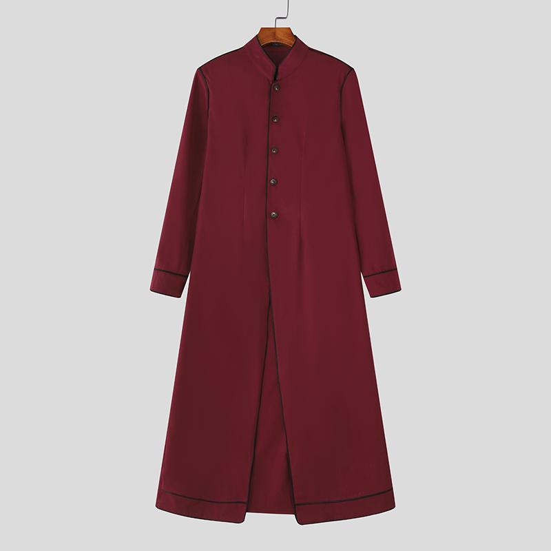INCERUN Men Autumn Stand Neck Long Sleeve Buttons High Splits Long Windbreaker Coats