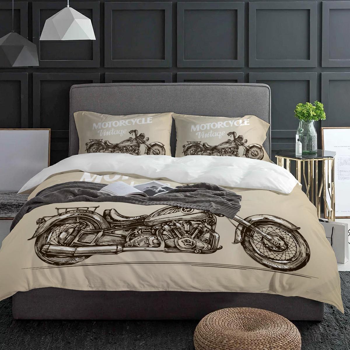 

Винтажный мотоциклетный постельный комплект 3 предмета для мальчиков и девочек пододеяльник наволочка детский взрослый пододеяльник комплект для двуспальной кровати домашний текстиль EU single(135x200cm)