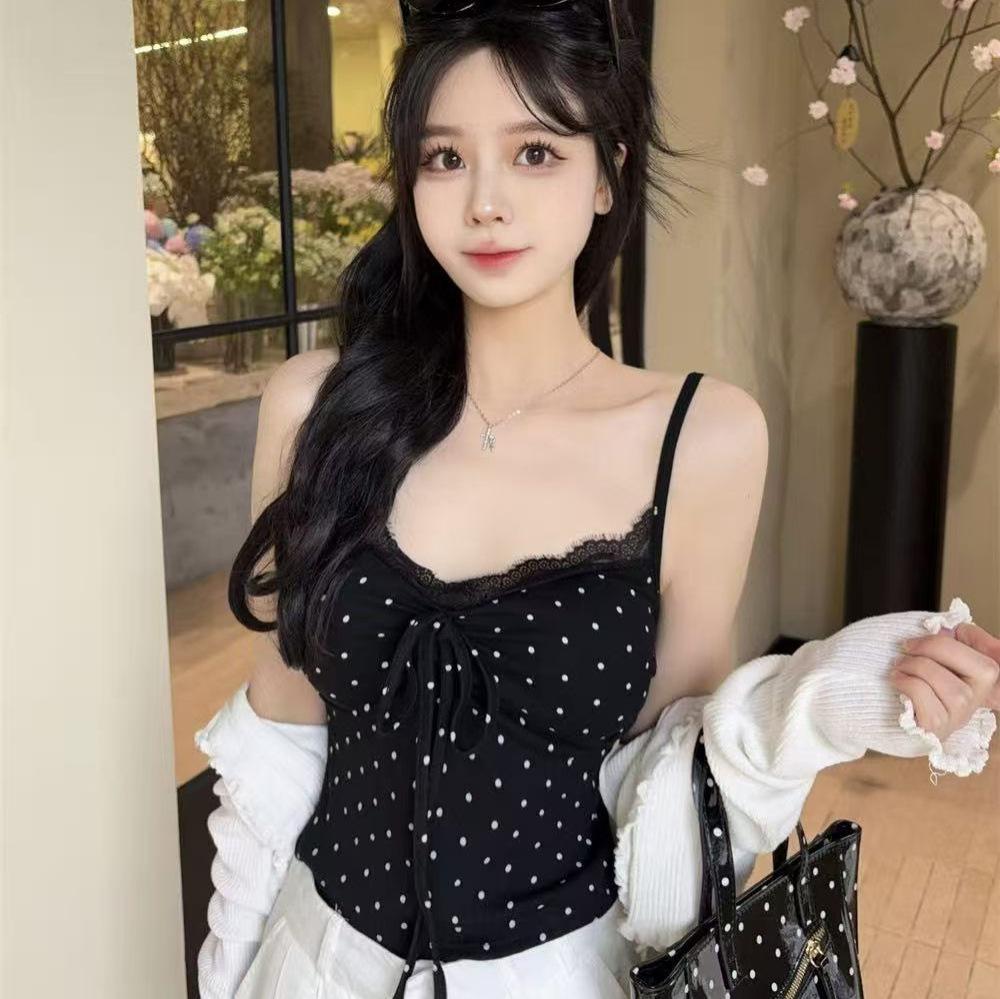 Summer New Spice Girl Style Lace Polka Dot Small Suspender Vest Women's Design Sense Inside Beautiful Back Versatile Top
