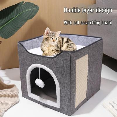 Foldable, Double-layer Cat Bed: Warm, Detachable, Washable, Fully Enclosed, and Easy To Clean—for All-season Comfort.