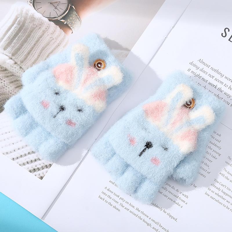 

New cartoon cute little girl winter warm gloves outdoor cycling cold baby writing half finger can be flipped Recommended 3-8 years old синій