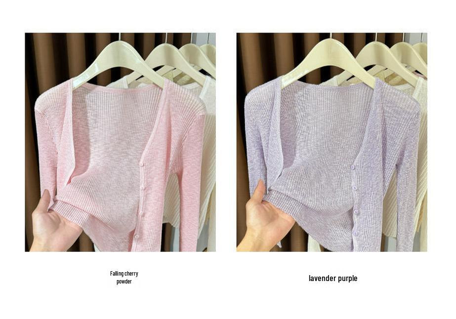 Hochwertiger dünner gerippter Strick-Cardigan für Damen, Perfekte Sommer-Schicht für Camisole-Kleider, Kleiner Bolero, Sonnenschutz-Schal aus Eis-Seide