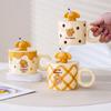 Cartoon Cute Cup for Girls Ceramic Mug Couple Water Cup for Home Office Breakfast Cup with Lid Spoon