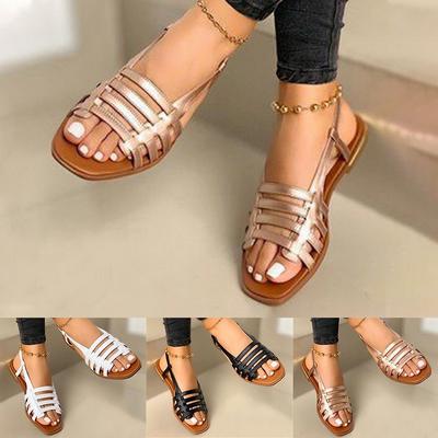 Damskie buty Duży rozmiar 35-43 Damskie sandały Letnie ażurowe Rzymianki Gladiator Odkryte palce Płaskie plażowe Obuwie damskie