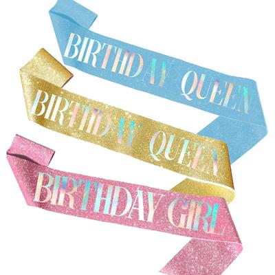 Glitter Verjaardag Etiquette Riem Met Leren Glanzende Bronzing Letter Schouderband Voor Meisjes Verjaardagsfeest Decoratie Benodigdheden VERJAARDAGSMEISJE