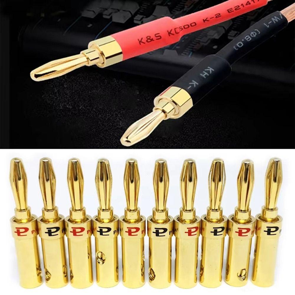 2Pcs Musical Speaker Cable Audio Connector Adapter Gold-plated Copper Audio Banana Connectors