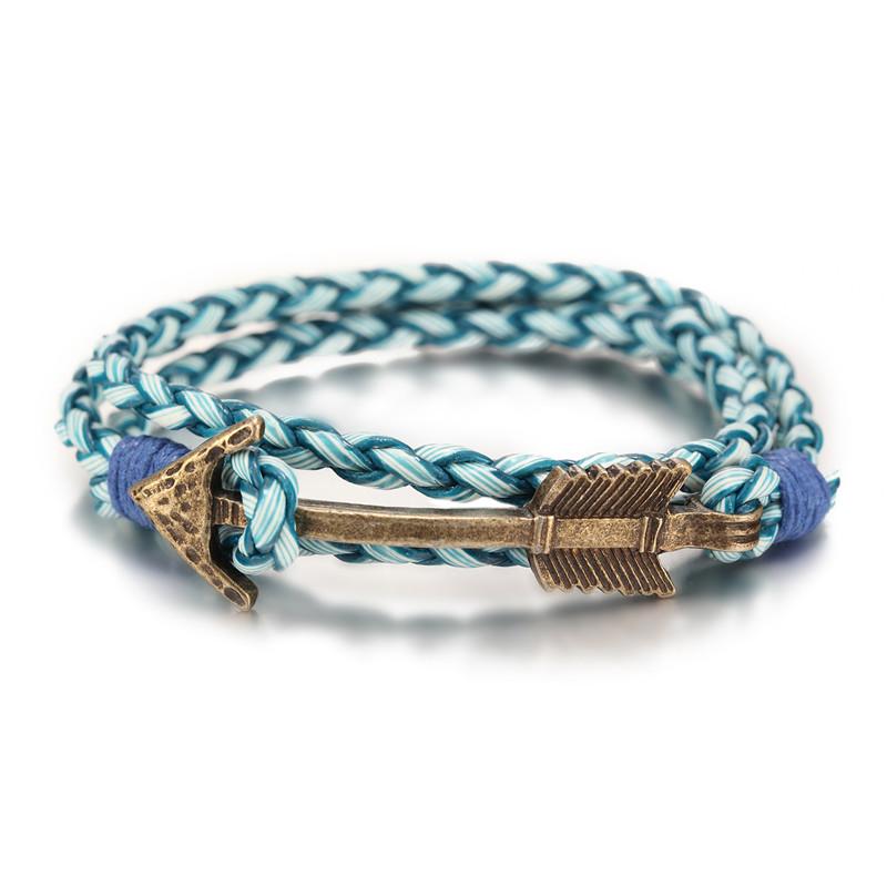 Arrival Multilayer charm leather Vintage Bronze Arrow bracelet anchor bracelet for men women lovers' gift