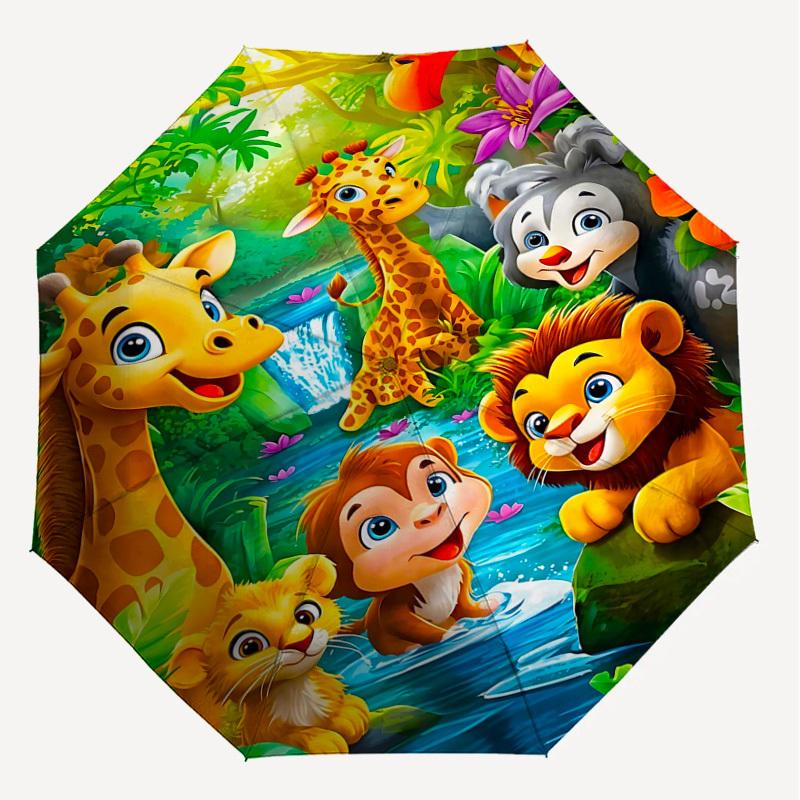 1PC Jungle Animals Umbrella-8-Rib Reinforced, Automatic Open, Lightweight & Durable, Fashion Accessory for Outdoor, H0413