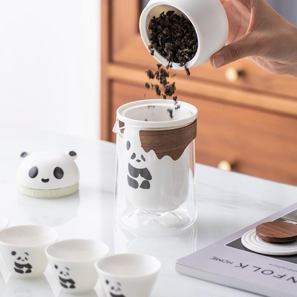 Cartoon Panda Tea Set Cute Chinese Congou Tea Set Ceramic Cups Ceramic Teapot Outdoor Camping
