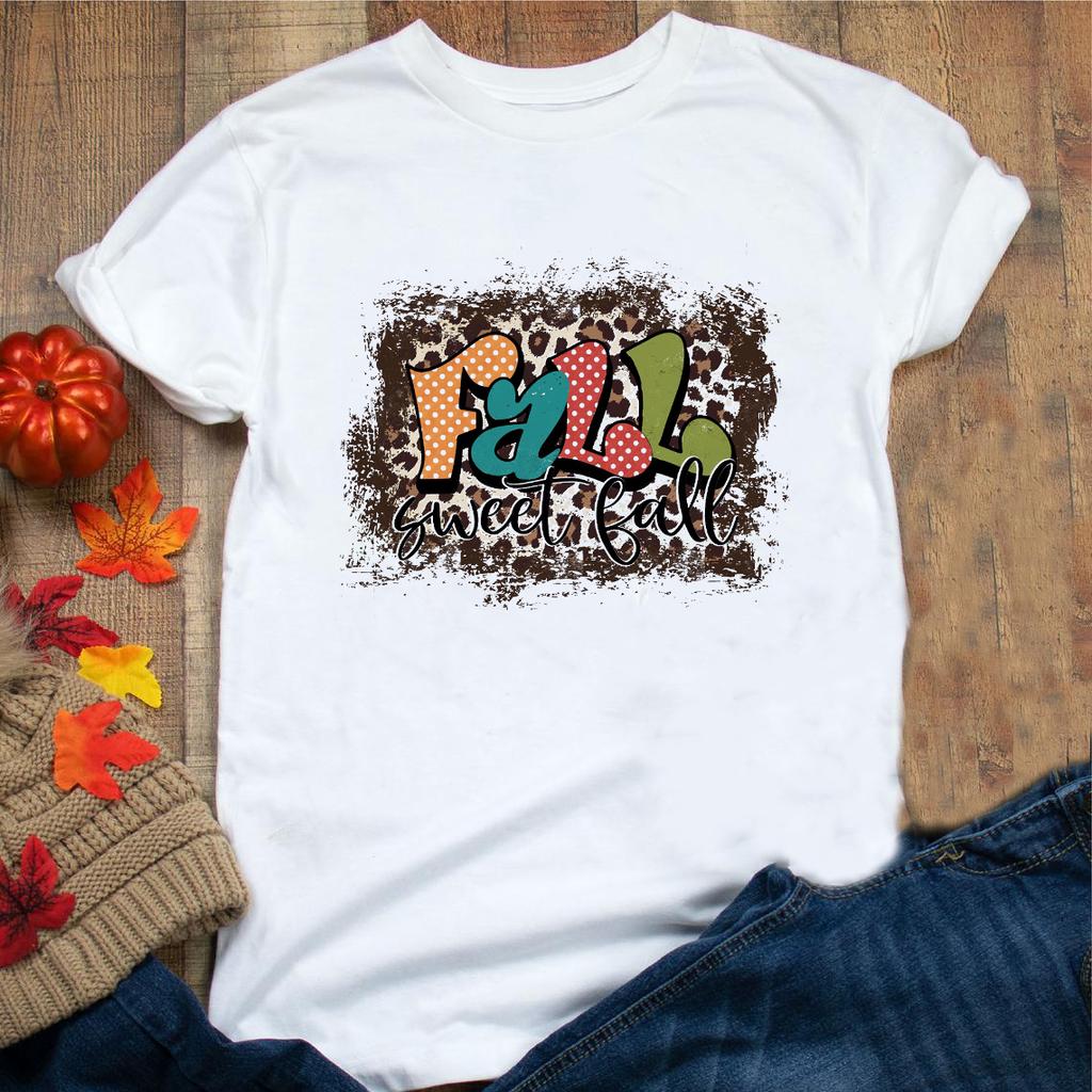 Halloween Be Thankful Pumpkin Print Women White T Shirt Sweet Fall Greatful Blessed Female Short Sleeve