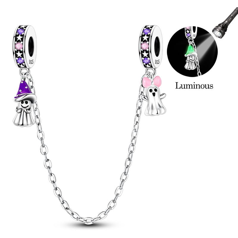 Safety Chain Charms 925 Silver Love Bow Star Moon Snowflake Safety Chain Fit Bracelet DIY Women's Jewelry