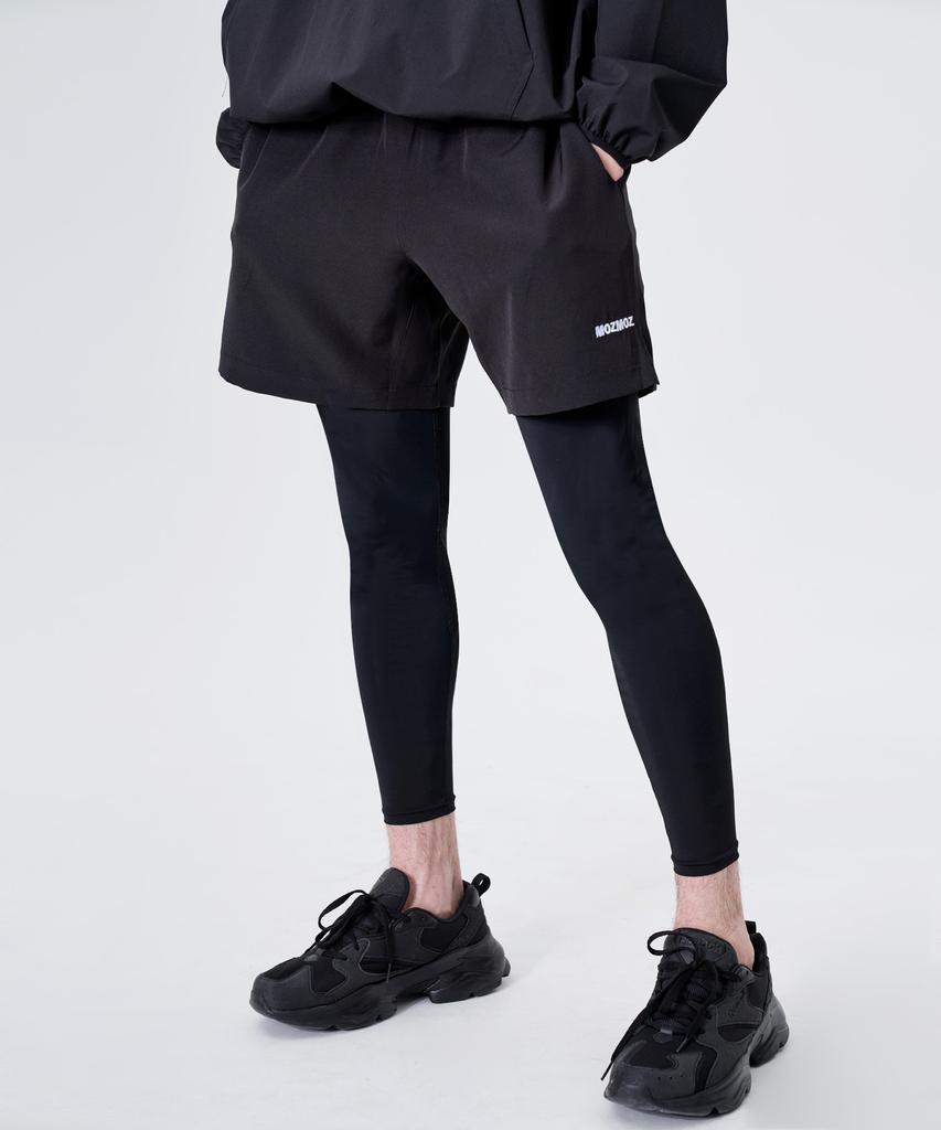 MOZMOZ Unisex Mesh Embroidered Length Training Shorts Black