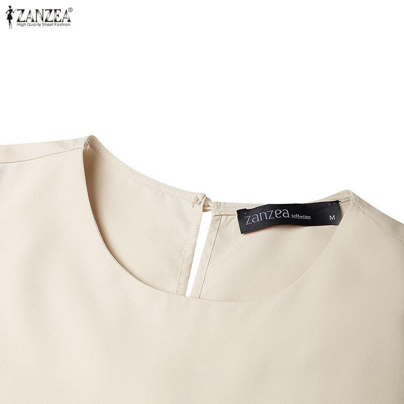 ZANZEA Women Casual Round Neck Solid Color Short Sleeve Dress